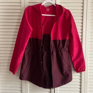 Plum Maroon Jacket with hood and pockets zippered and draw string
